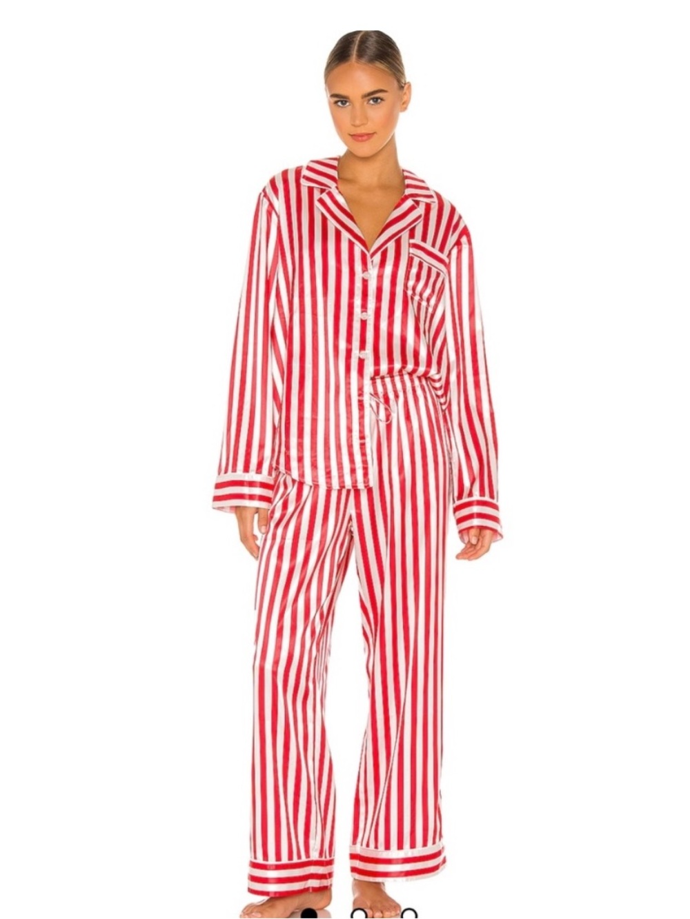 Show Me Your Mumu Classic Pajama Set in Peppermint Stripe Red & White Silky PJs